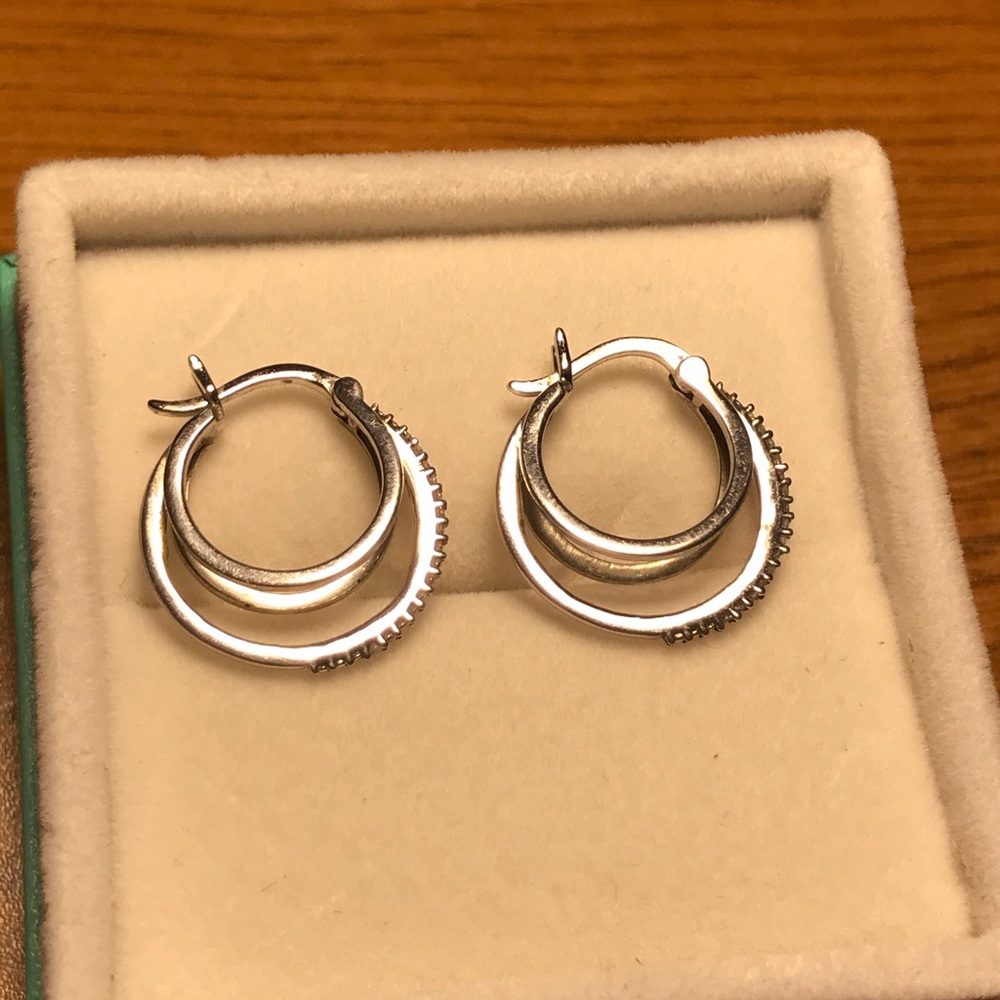 Sterling silver diamond triple hoop earrings